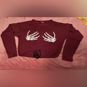 Burgundy Skeleton Hand Crop Top